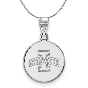 Sterling Silver Iowa State Medium Disc Pendant Necklace - 24 Inch